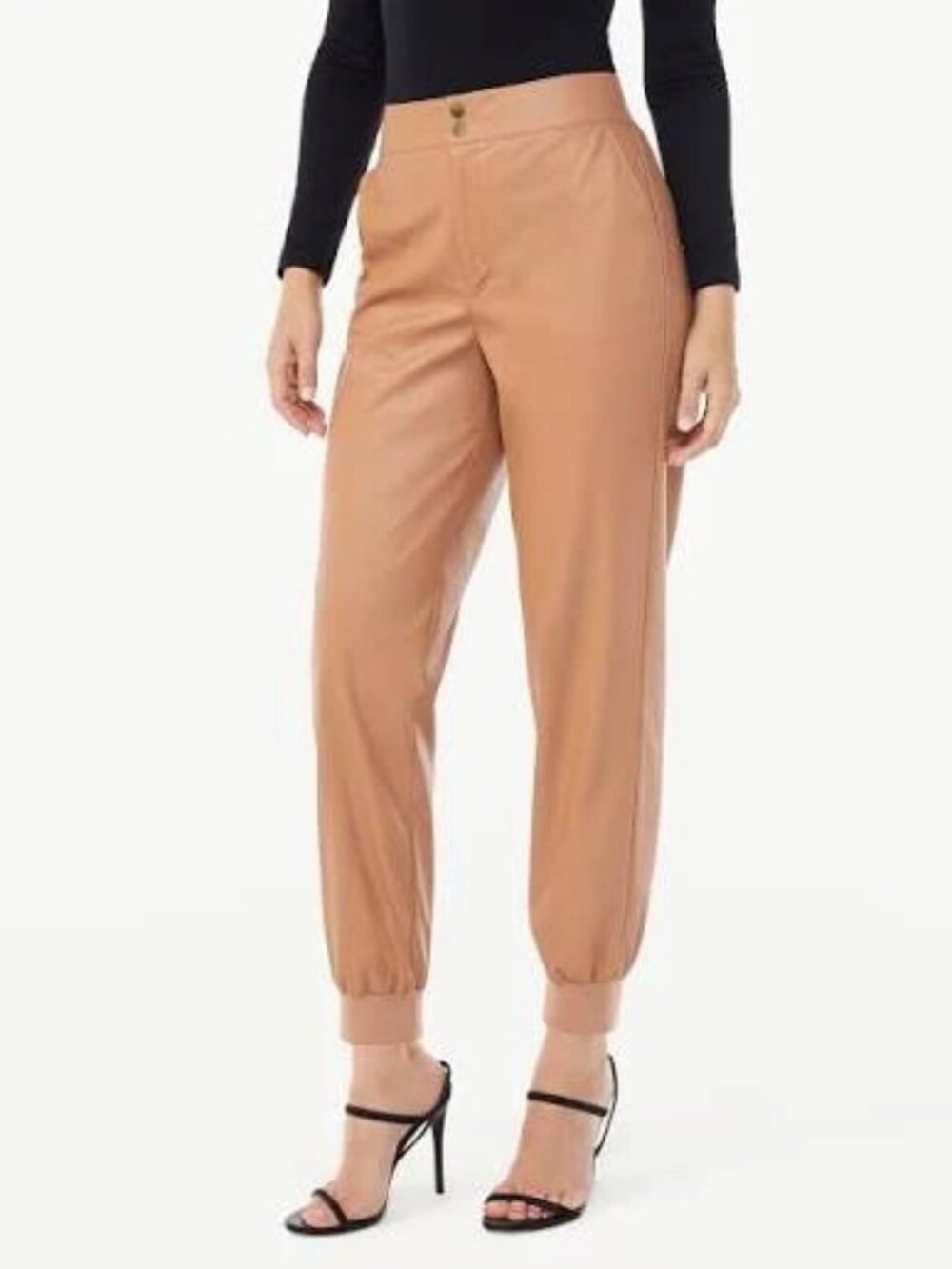 Sofia Jeans by Sofia Vergara Hi Rise Pleather Jogger Sz XL Tawny Brown Lined NWT